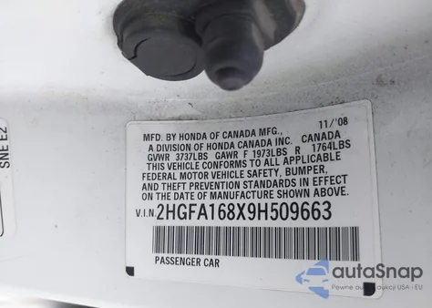 2009 Honda Civic Ex from USA, damaged, VIN 2HGFA168X9H509663